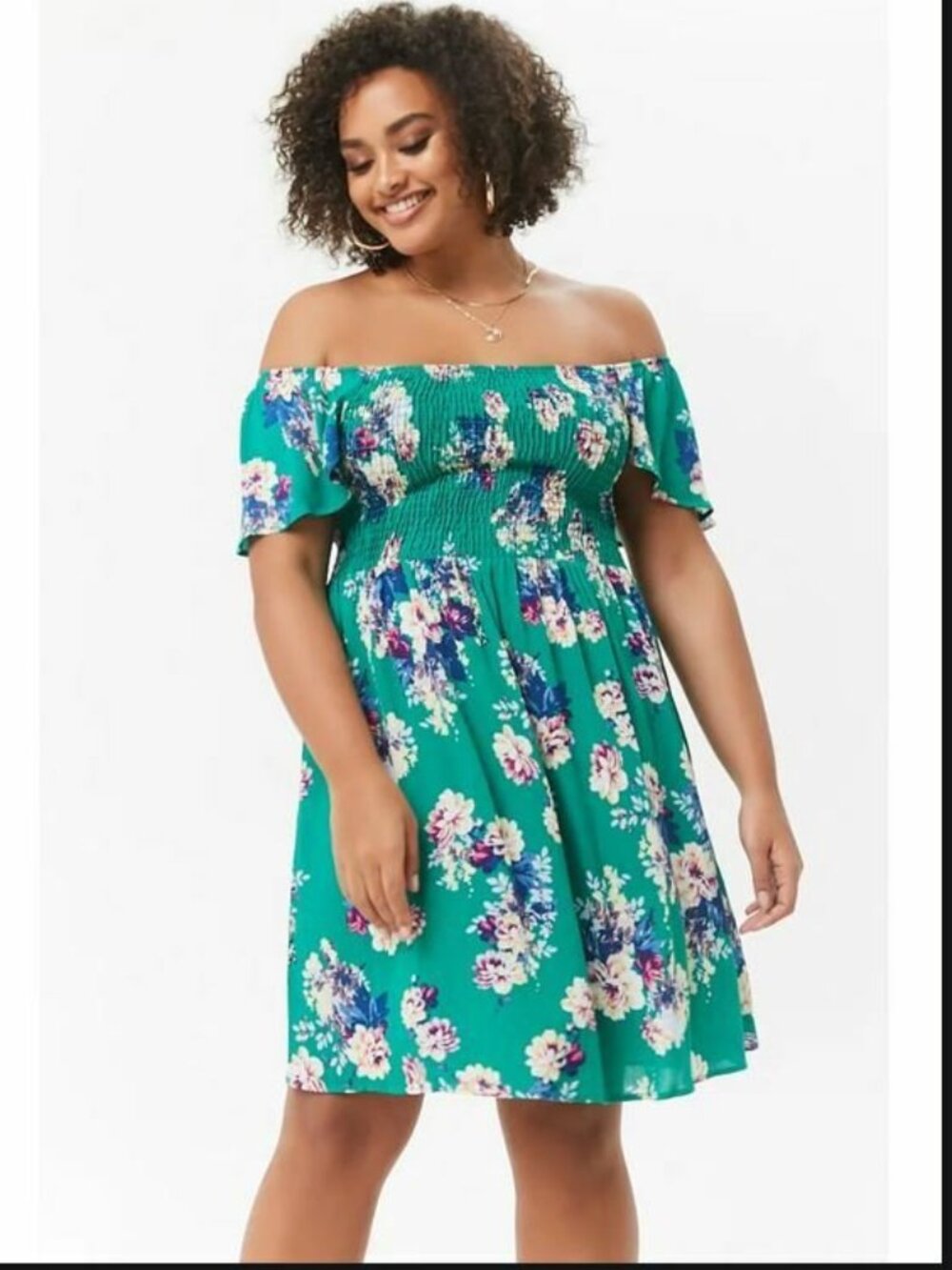 Forever 21 Plus Size Green Multi Floral Off the Shoulder Dress 0X